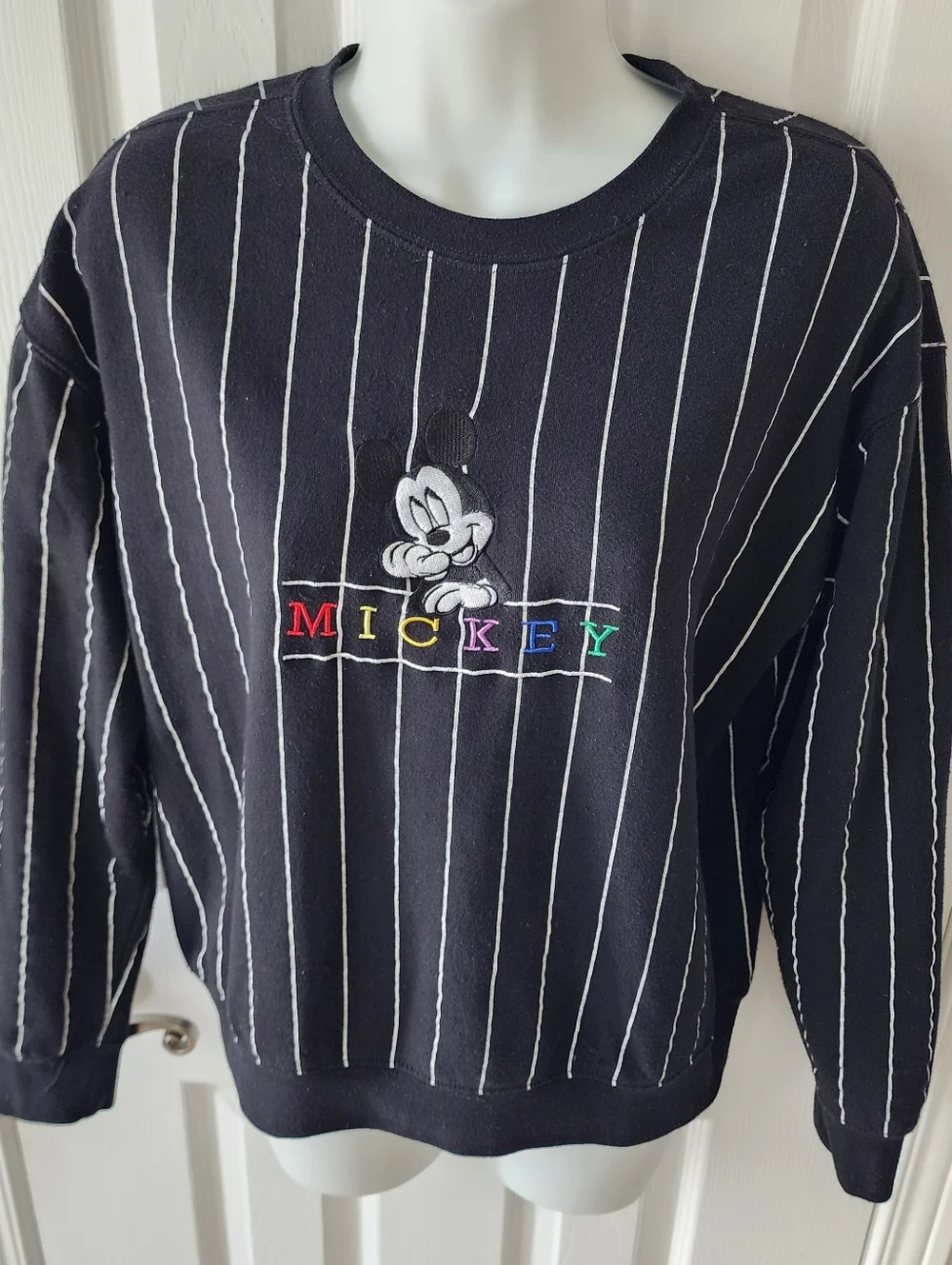 Mickey Embroidered Black Pinstripe Sweatshirt - Picture 11 of 12
